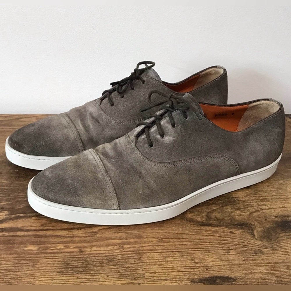 COPY - SANTONI  Cap Toe Oxford Sneaker,Gray Suede , white sole Sz 9